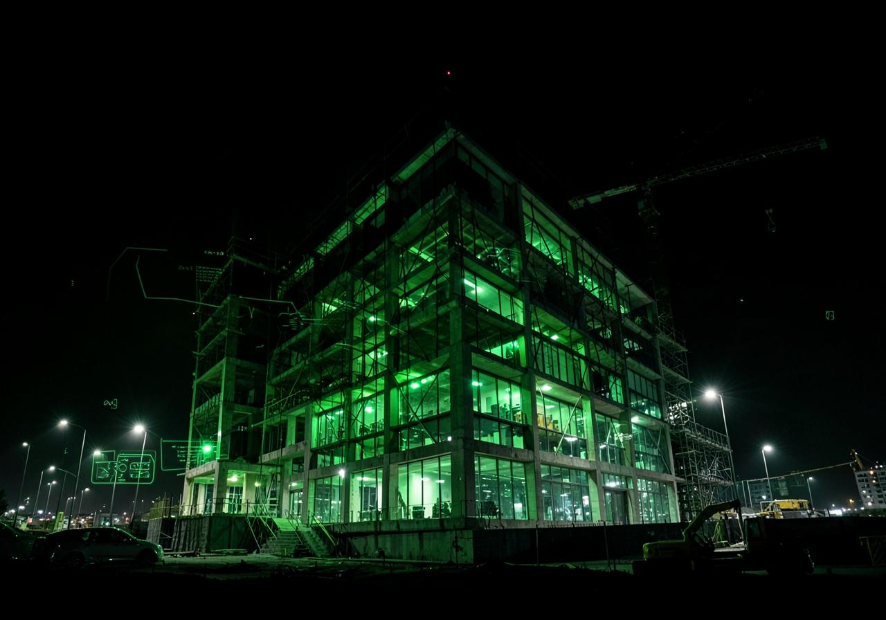 Obra residencial em construção com acompanhamento digital de andamento